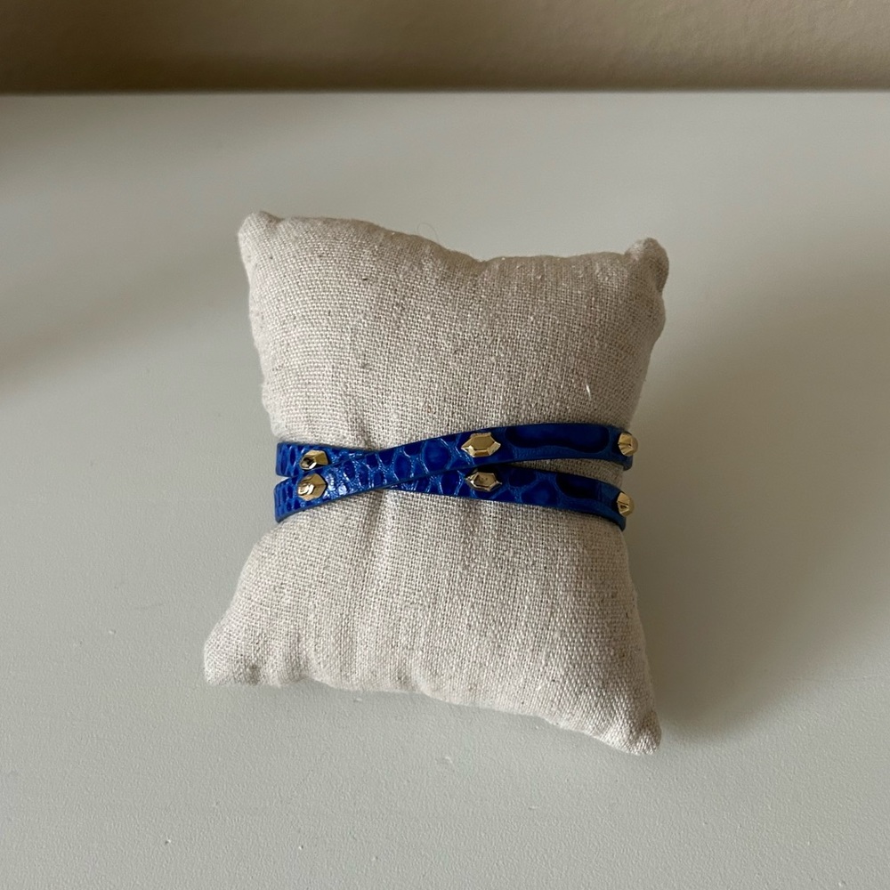 Stella & Dot Blue Hudson Leather Wrap Bracelet